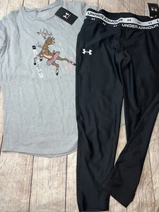 Under Armour Youth Large (14/16) Ballet Deer Crop Black Legging Outfit NEW - Picture 1 of 1