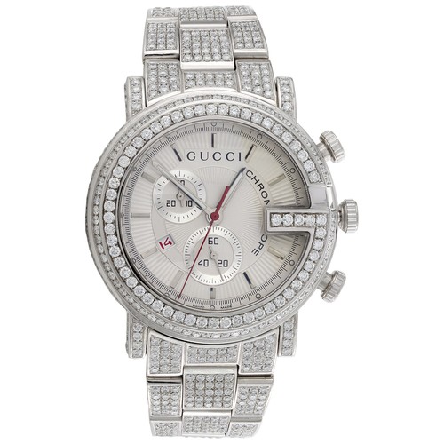 Orologio Da Uomo Personalizzato Diamante Gucci 101 G Ya101339 Quadrante Bianco 44mm Cronografo 15 CT