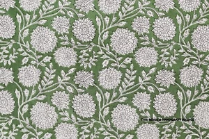 3 Yard Indian Cotton Hand Block Print Green Floral Beautiful Craft Sewing Fabric - Picture 1 of 7