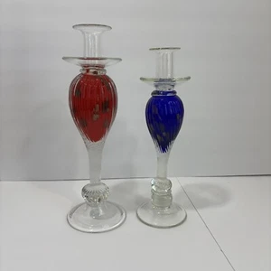 Murano Candle Stick Holder Hand Blown Art Glass Vincenzo Nason Set Of 2-gorgeous - Picture 1 of 10