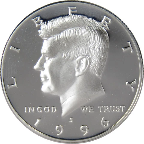 1996 S Kennedy Half Dollar Choice Proof 90% Silver 50c US Coin Collectible Cover