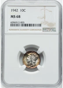 1942-P 10C Mercury Dime NGC MS68 *Top Pop* - Picture 1 of 2