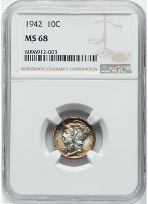 1942-P 10C Mercury Dime NGC MS68 *Top Pop* - Image 1 of 2