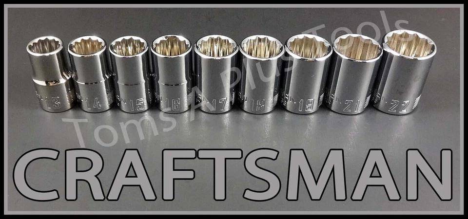 CRAFTSMAN HAND TOOLS 9pc 1/2 dr short METRIC MM 12pt ratchet wrench socket set - Image 1 of 4