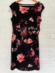 WALLIS Dress Size Medium 12 Black Floral Print Stretch Womens  - Picture 1 of 7