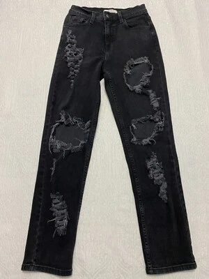 Pantalones de mezclilla vibrantes MIU Juniors talla 3 negros (24x28) vintage con agujeros rasgados destruidos de EE. UU. Foto 1 de 4