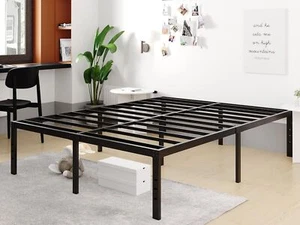 Queen Metal Bed Frame 16 Inch Black Easy Assembly No Box Spring Needed US - Picture 1 of 6