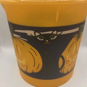 Tupperware 254 Canister Halloween Pumpkin Black Cat Orange Candy Popcorn EUC - Picture 1 of 9