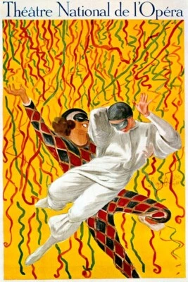 THEATRE NATIONAL DE L'OPERA CARNIVAL MASKS FRENCH CAPPIELLO VINTAGE POSTER REPRO - Image 1 of 3