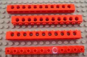 LEGO Lot of 4 Red 1x12 Technic Bricks with Holes - Picture 1 of 1