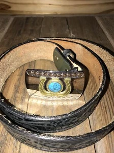 Orole Handmade Ledergürtel Western Gürtelschnalle Doppel Hufeisenimitat Türkis - Bild 1 von 10