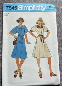 VTG 70's SIMPLICITY Sewing Pattern #7845 DRESS Flared sleeve - Size 10 - UNCUT - Afbeelding 1 van 4