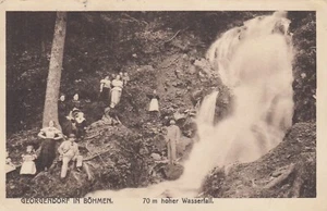 Georgendorf Český Jiřetín AK uralt Wanderer Wasserfall Ceska Tschechien 2402012 - Picture 1 of 2