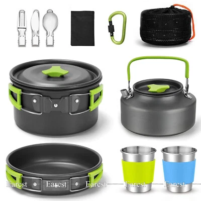 13pcs Camping Cookware Mess Kit Kettle Picnic Cooking Pot Pan Cup Portable Set - Image 1 of 4