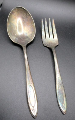 Plato comunitario Oneida 1917 cuchara de bayas y tenedor para servir carne "patrón Adán" Foto 1 de 4