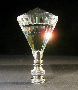 LAMP FINIAL-STUNNING LEADED CRYSTAL LAMP FINIAL-CLEAR DIAMOND-SATIN NICKEL FIN - Picture 1 of 10