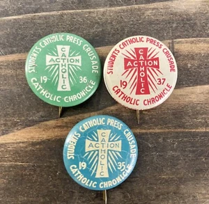 KATHOLISCHE STUDENTEN PRESSEKREUZZUG Pinback 3er Set Katholische Chronik 1935-1937 - Bild 1 von 3