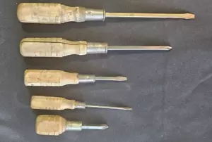 LOTE DE COLECCIÓN 5 destornilladores con mango de madera Phillips y cabeza plana - Imagen 1 de 11