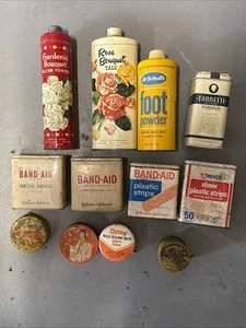 Lot Of 12 Vintage Household Tins Band-Aid Gardenia & Rose Bouquet Talc & More - Picture 1 of 7