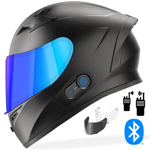 NEW GDM HYPERSONIC VENOM BLUETOOTH MOTORCYCLE HELMET w INTERCOM BLUE LENS SIZE L - Picture 1 of 9
