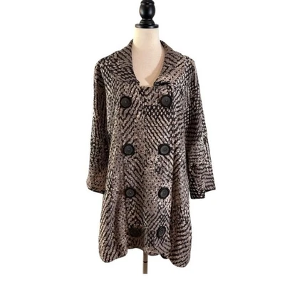 Nic + Zoe Brown Sweater Knit Jacket Coat Half Sleeve Double Breasted, Size 2X - Image 1 of 4