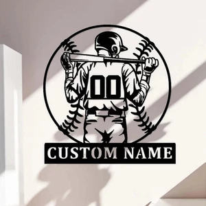 Personalized Softball Baseball Bat Player Metal Name Sign Home Wall Decor Art - Picture 1 of 11