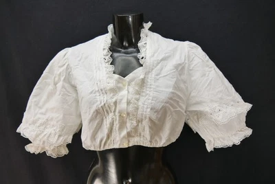 Gr.42 Dirndlbluse weiß Bluse für Dirndl Baumwolle mit Spitze B11175 - Bild 1 von 4