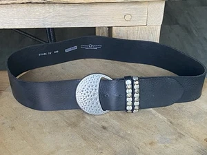 Vintage Bernd Götz Black Wide Leather Belt Germany Leather Western Statement L - Picture 1 of 13