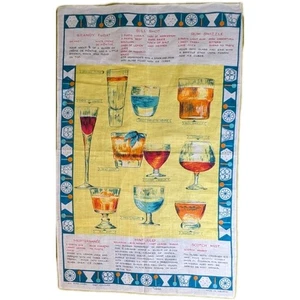 Vtg Irish Linen 1960s Retro NOS Bar Cocktail Recipes Towel Wall Hanger By Ulster - Picture 1 of 11