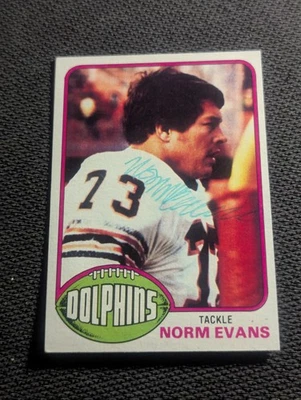 Sharp Autograph 1976 Topps #492 Norm Evans Miami Dolphins Football Card-EX - Image 1 of 3