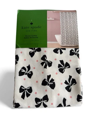 Kate Spade Cortina de Ducha Tela Negro Lazos Rosa Lunares 72x72 Coqueta Elegante Foto 1 de 4