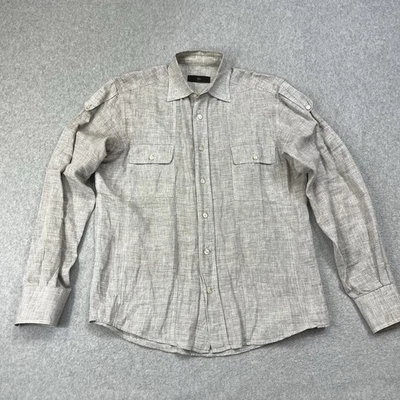 Camisa de piloto Ermenegildo Zegna para hombre 40-15 3/4 gris manga larga mezcla de lino Foto 1 de 4