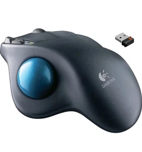 Logitech M570 Wireless Trackball Ergonomic Mouse Blue Ball with Receiver Dongle - Picture 1 of 9