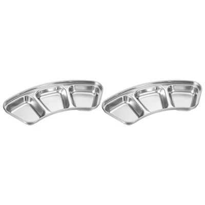 Mini Plato de Salsa de Acero Inoxidable de 3", Condimentos Cuencos Plateados 2 Piezas 3 Compartimentos Foto 1 de 4