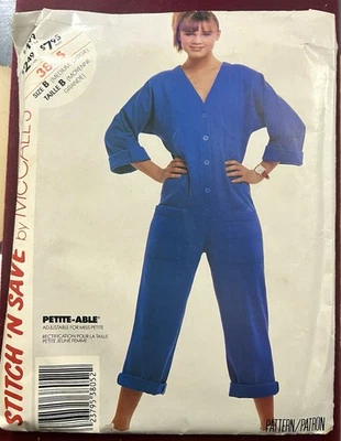 McCalls Sz B (med/lrg) Front Button Dropped Shaped Waist Jumpsuit Pattern 3805 - Image 1 of 3