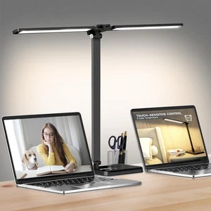 Dimmable LED Desk Lamp with USB Charging Port 50 Lighting Modes Dual Swing Arms - Picture 1 of 7