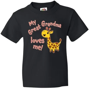 Inktastic My Great Grandma Loves Me- Cute Giraffe Youth T-Shirt Giraffes For Zoo - Picture 1 of 9