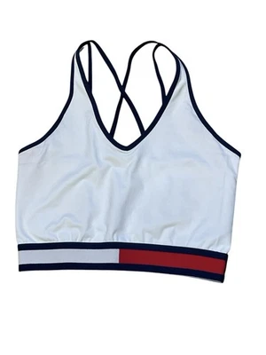 Tommy Hilfiger 运动女式无缝低冲击运动文胸白色弹力小号 — 第 1/4 张图片