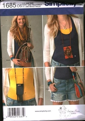 1685 Simplicity SEWING Pattern Misses Shoulder Bag Scarf Bracelet Accessories - Image 1 of 2