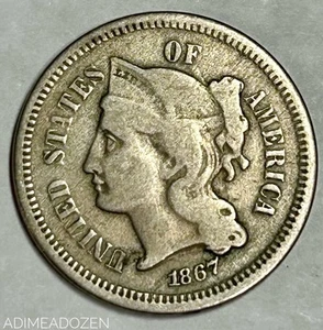 1867 3CN Three Cent Nickel FC1595DS - Picture 1 of 2
