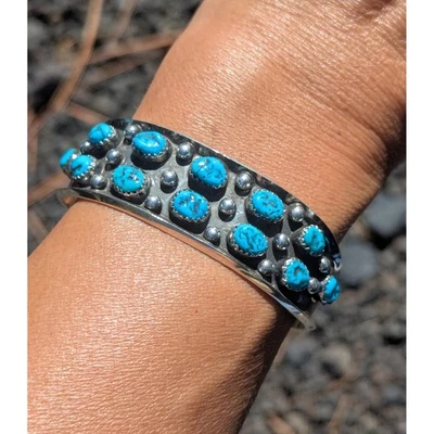 Brazalete Navajo Plata Nativo Americano Rey Turquesa Joyería Talla 6.5 *** Foto 1 de 4