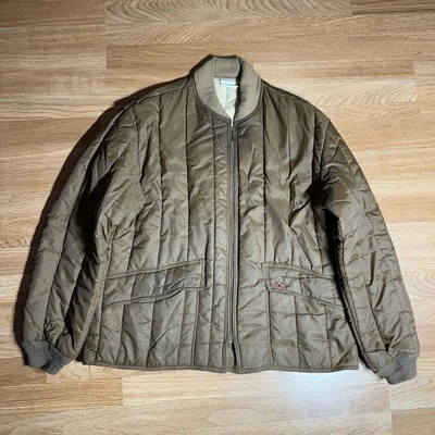 复古 RefrigiWear Puffer 夹克男式 XL 棕色拉链外套美国尼龙绗缝 — 第 1/4 张图片