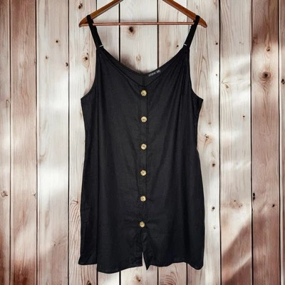 Nuevo sin etiquetas Vestido sin Mangas Algodón Sobre XL Lino Negro Botón Frontal Minimalista Lagenlook Playa Foto 1 de 4