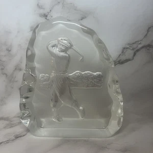 Vintage Glas Kristall Golf Golfer Briefbeschwerer geätzt Figur Schreibtisch Dekor - Bild 1 von 6
