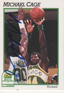 MICHAEL CAGE FIRMATO 1991-92 NBA HOOPS #198 - SEATTLE SONICS - Foto 1 di 1