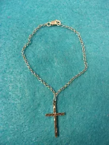 EXCELLENT OLD VTG RHODIUM PLATED STERLING SILVER BRACELET +CHRISTIAN CROSS CHARM - Picture 1 of 10