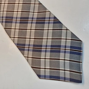 Corbata vintage tartán izod azul tostado marrón 56" largo clásica - Imagen 1 de 5