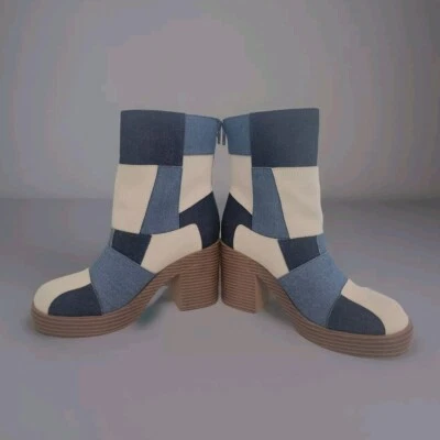 Bota SO From Kohls Denim Patchwork Plataforma Talla 6 Kohls RN# 73277 Inspirada Retro  Foto 1 de 4
