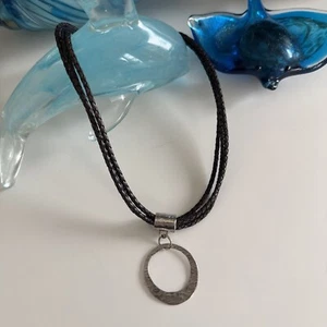 SILPADA Sterling Silver 925 Necklace 3 Strand Braided Leather Hammered Pendant - Picture 1 of 4