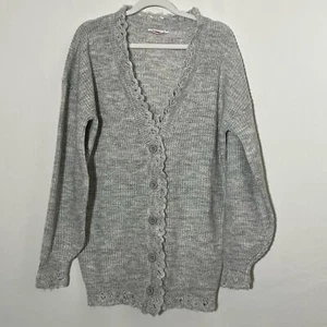 Steele V Neck Ruffled Trim Button Up Sweater Cardigan Gray Womens Size Small - Picture 1 of 7